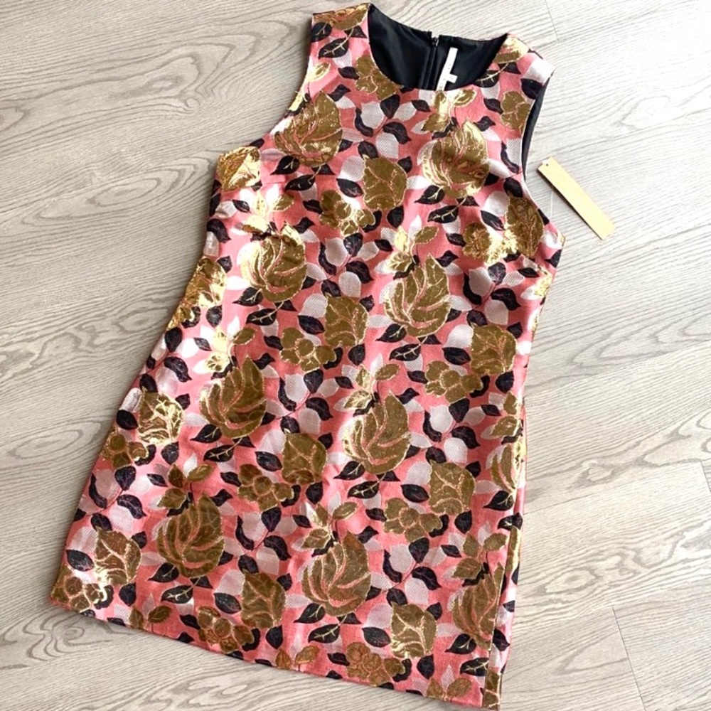 Metallic Cherry Blossom Jacquard Shift Dress
